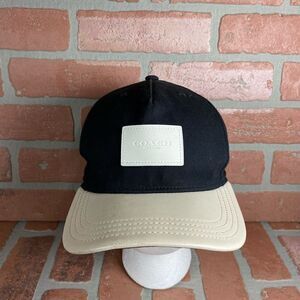 RARE COACH NEW YORK TRUCKER HAT Leather Brim ADJUSTABLE STRAP Black White